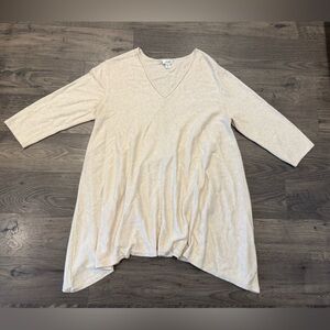 Pure Jill M Women's V-Neck Tunic Top in Light Beige. Cotton, Modal, Silk Blend.
